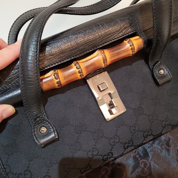 Authentic Gucci GG Canvas Bamboo Bullet Bag - Picture 3 of 6